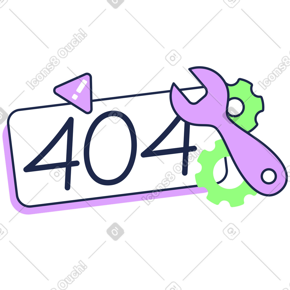 404 lettering with gear and caution sign, Website maintenance or page not found-Illustration im Outline-Stil als Download in PNG, SVG