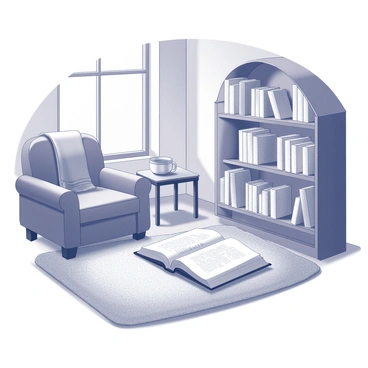 A living room setting where a storybook is opened on a plush carpet, ready for reading time