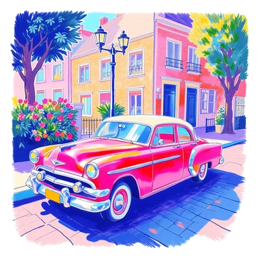 Transform a photo of a classic car into a retro-style illustration with vintage flair