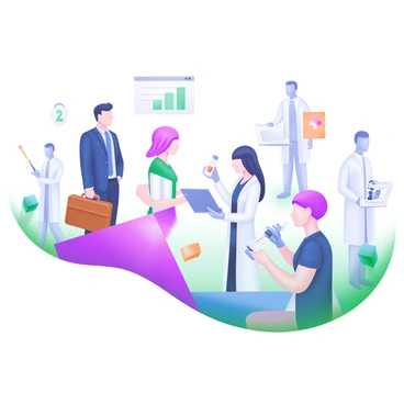 An illustration featuring a balanced composition of male and female figures in various professional roles. On one side, a male figure in a suit stands confidently with a briefcase, representing a business role. Next to him, a female figure in professional attire holds a laptop, symbolizing her role in technology. A male figure in a lab coat examines a test tube, while a female figure in scrubs assists with a medical task, showcasing equality in healthcare. In the background, additional figures can be seen in different professions, such as a male artist with a paintbrush and a female scientist with a microscope. The overall arrangement highlights the theme of equality in the workplace.