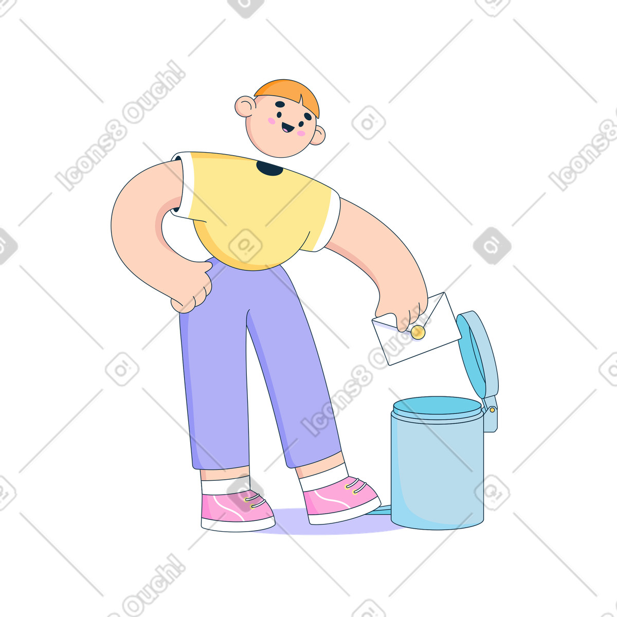 Man wirft den brief in müll-Illustration im Bubble gum-Stil als Download PNG, SVG