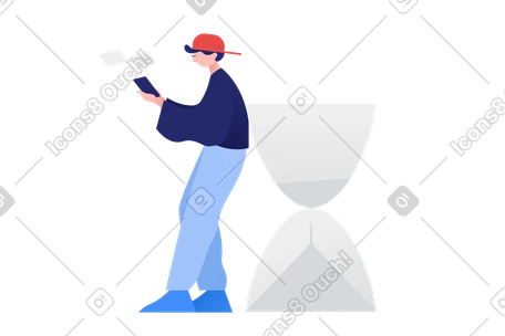 Man chatting on phone near hourglass PNG, SVG