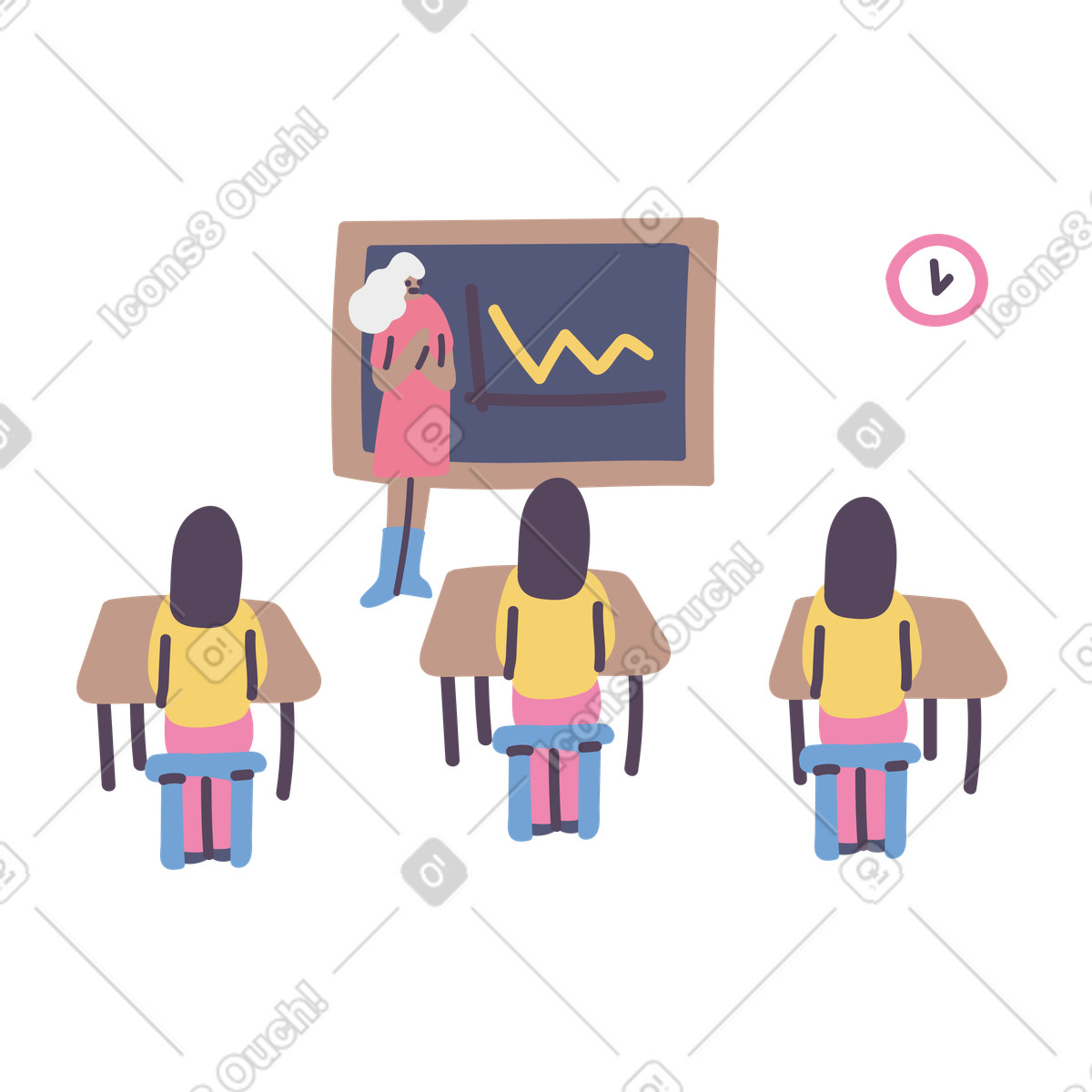 Students learning from teacher during mathematics session illustration in Pluto style download in PNG, SVG