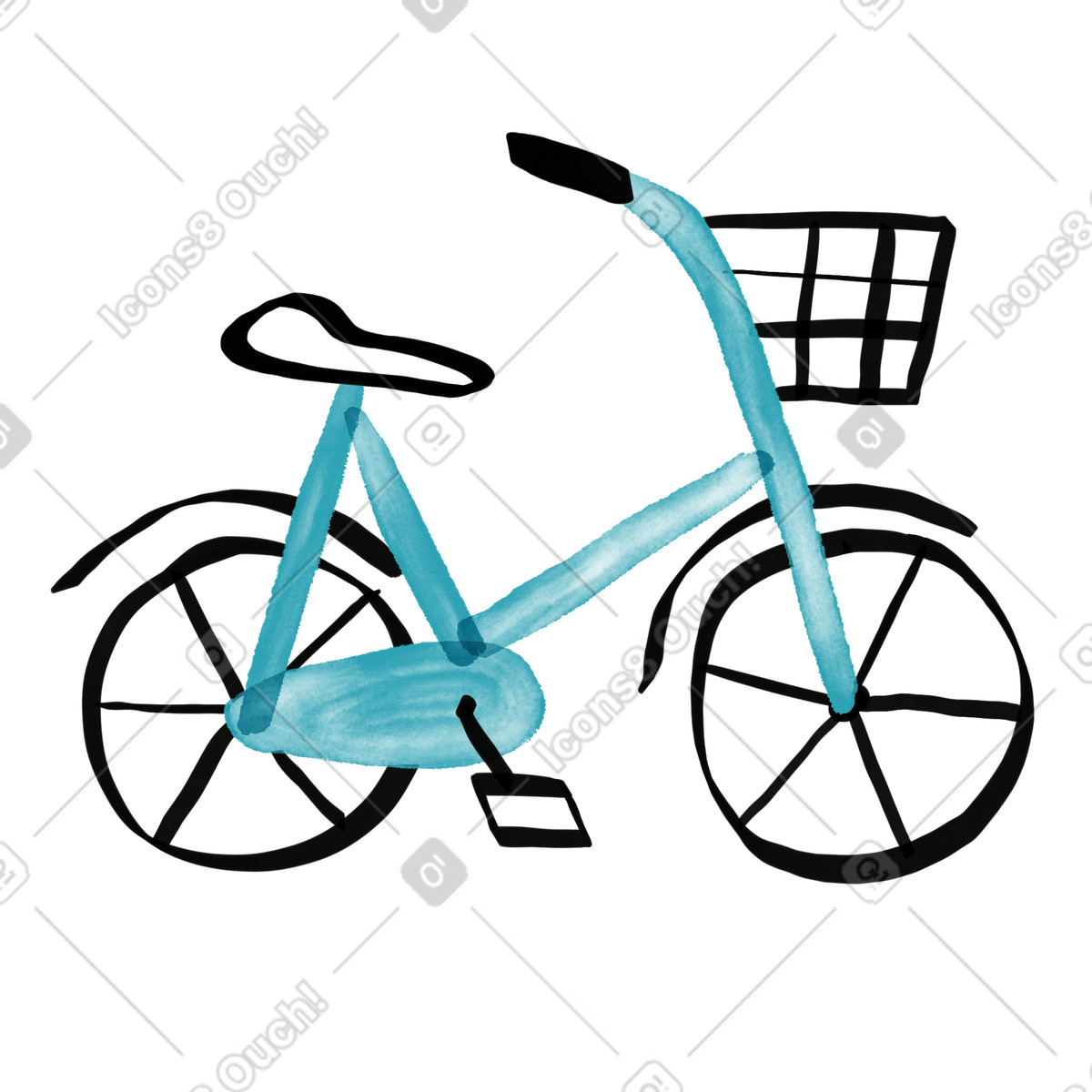 Cycling commuter bicycle with cargo basket and minimalist seat illustrazione in stile Watercolor sketch scarica in PNG, SVG