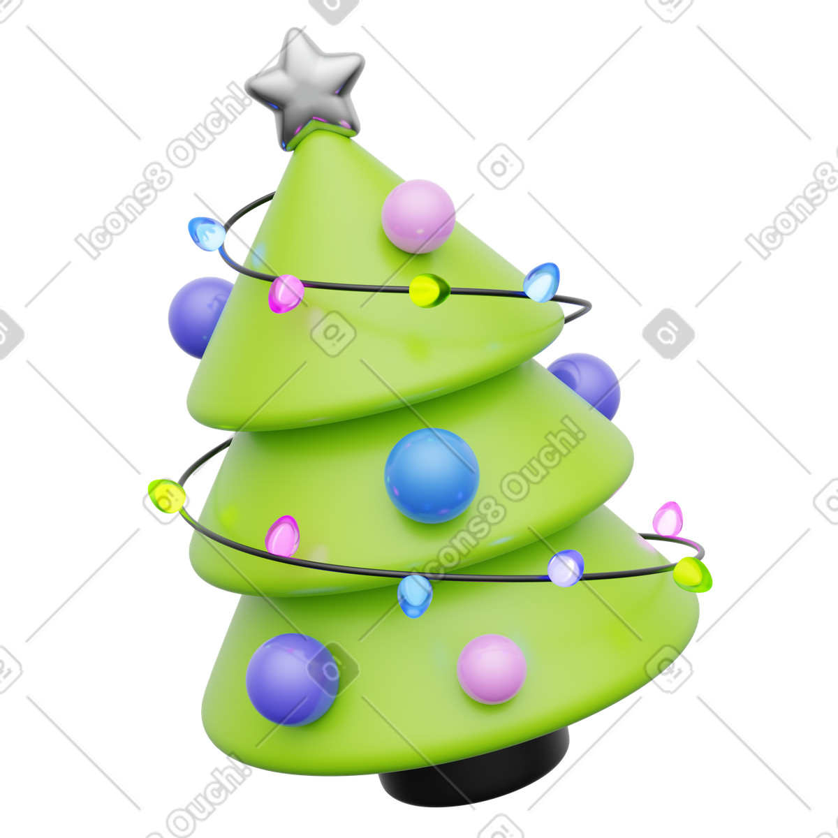 Christmas tree with colorful ornaments, Festive holiday decor illustration in 3D Playful style download in PNG, SVG