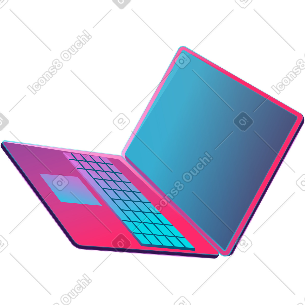 下载 Neon 风格的 Open laptop 插画，支持 PNG、SVG 格式