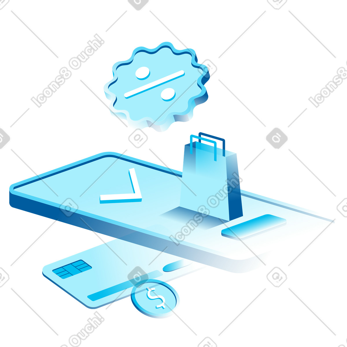 Ilustración Venta online, compras por teléfono en estilo Icy a descargar en PNG y SVG
