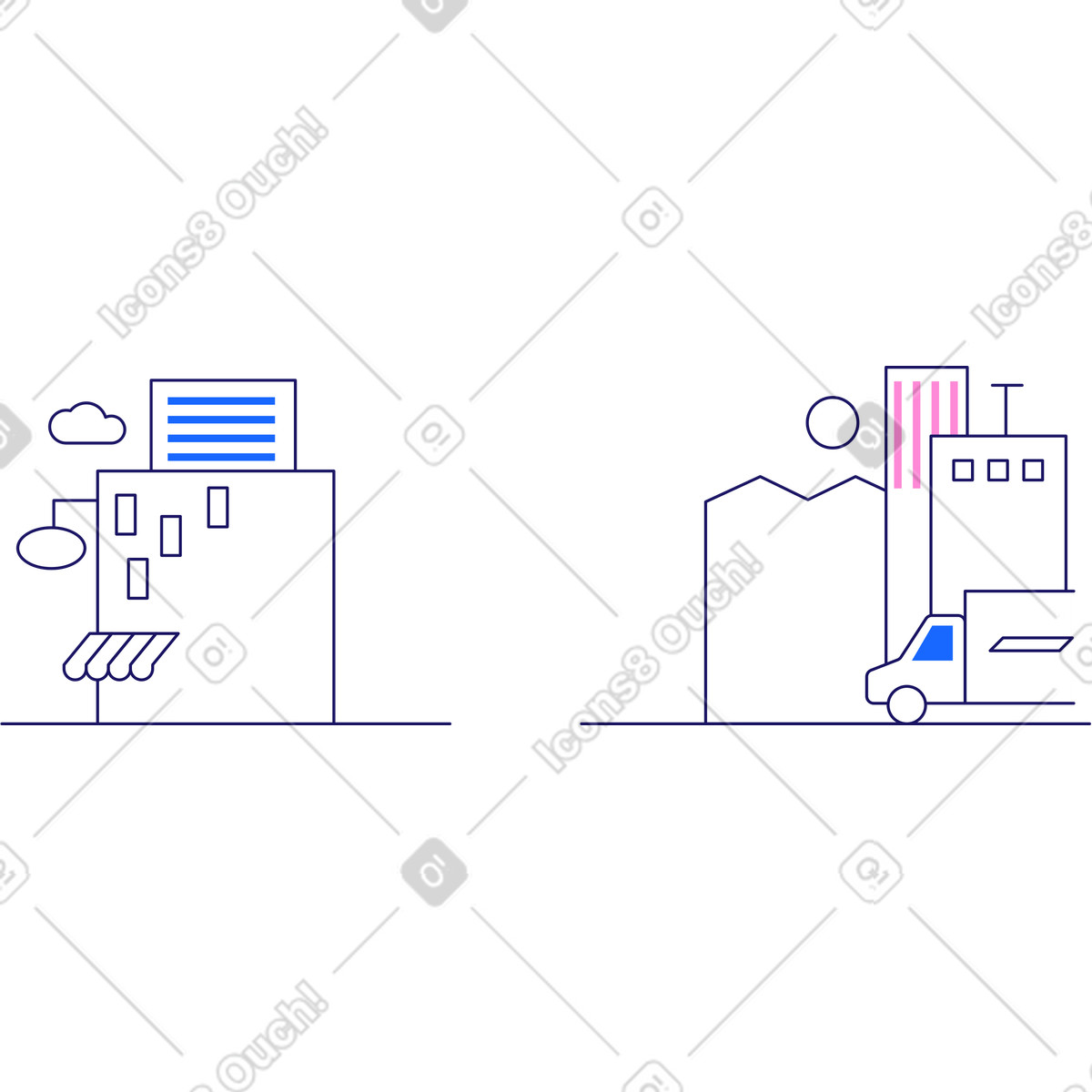 City for background with roofs of houses and car illustration in Matey style download in PNG, SVG