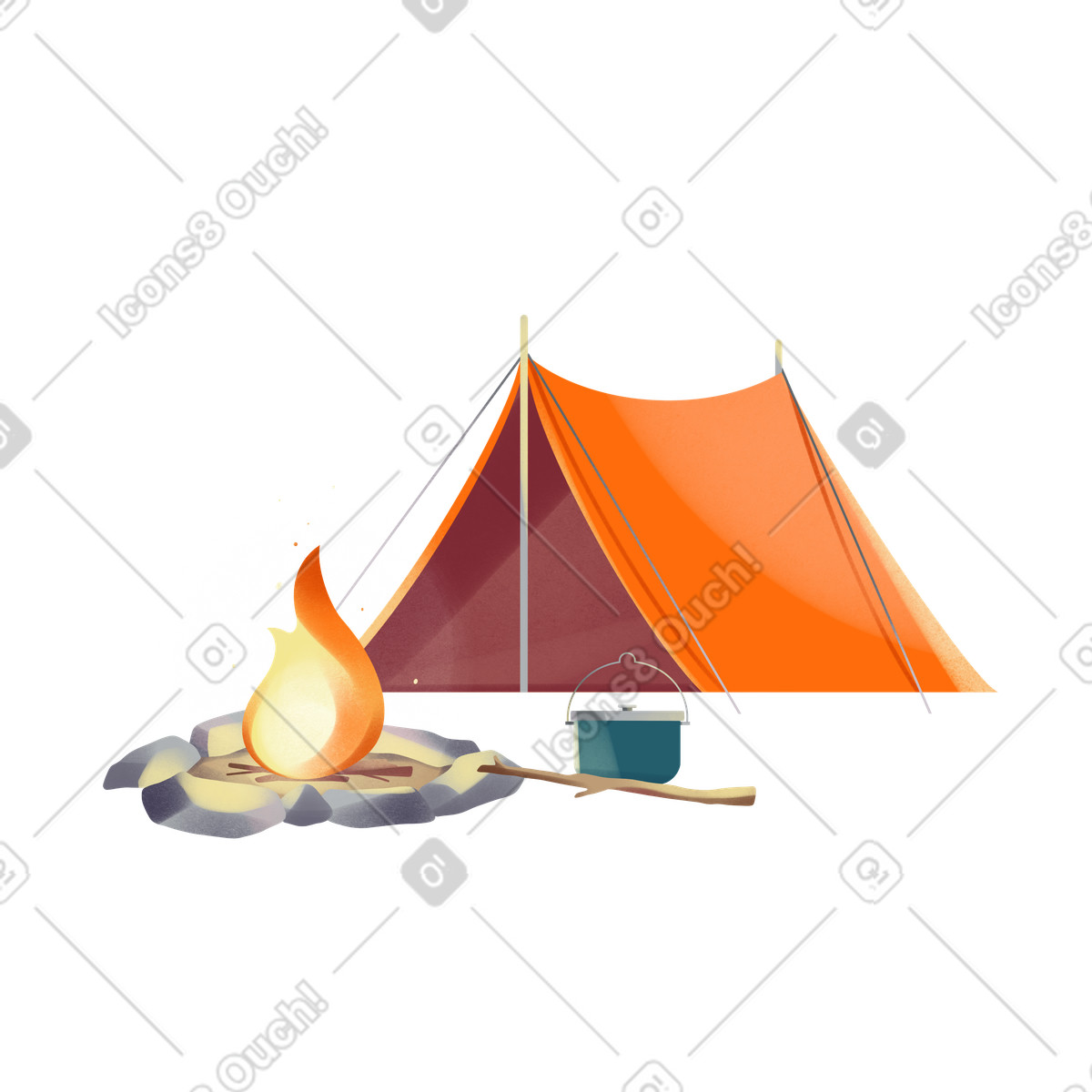Camping with tent and campfire illustration in Shine style download in PNG, SVG