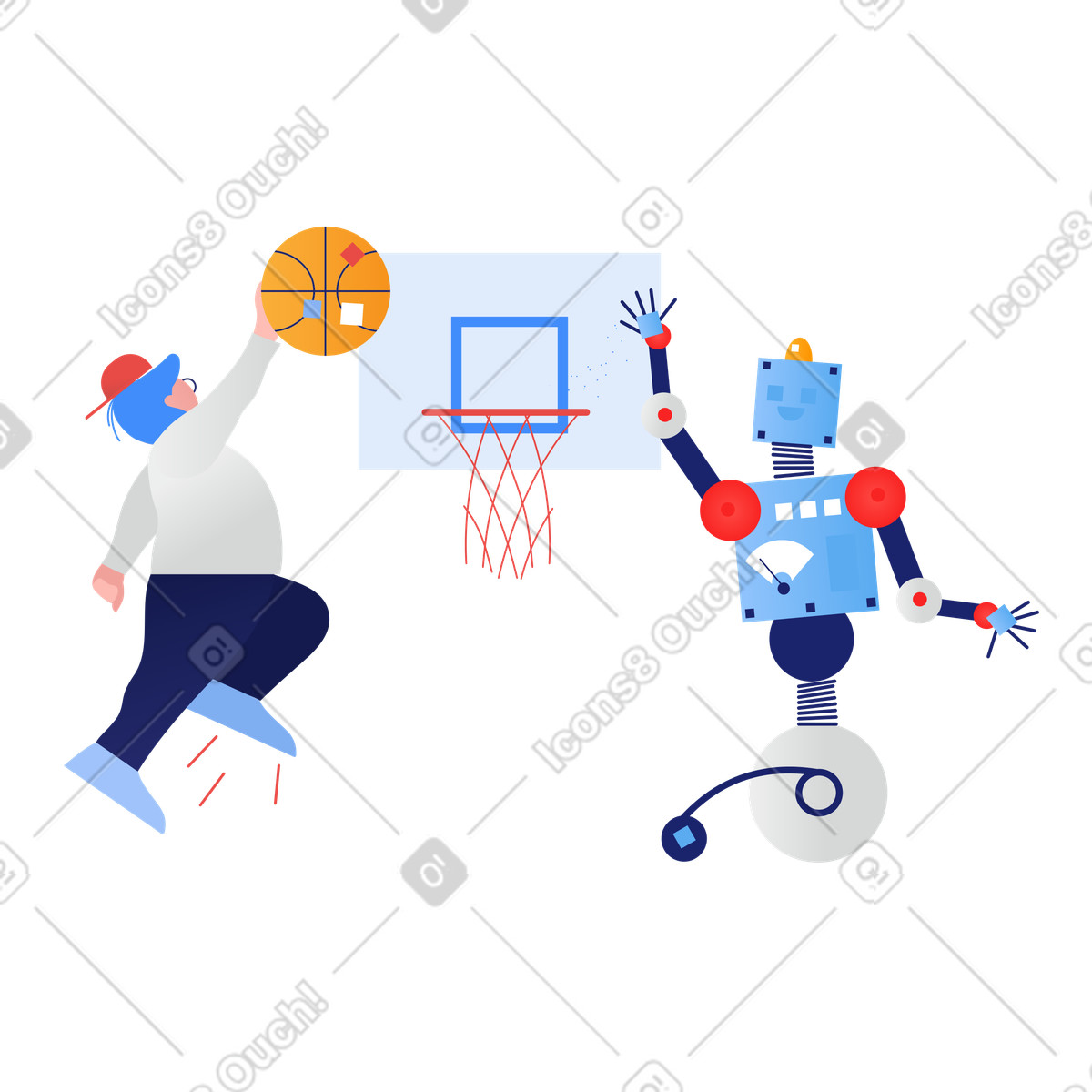 Clip スタイルの バスケットボールをするロボット のイラストをPNG、SVG形式でダウンロード