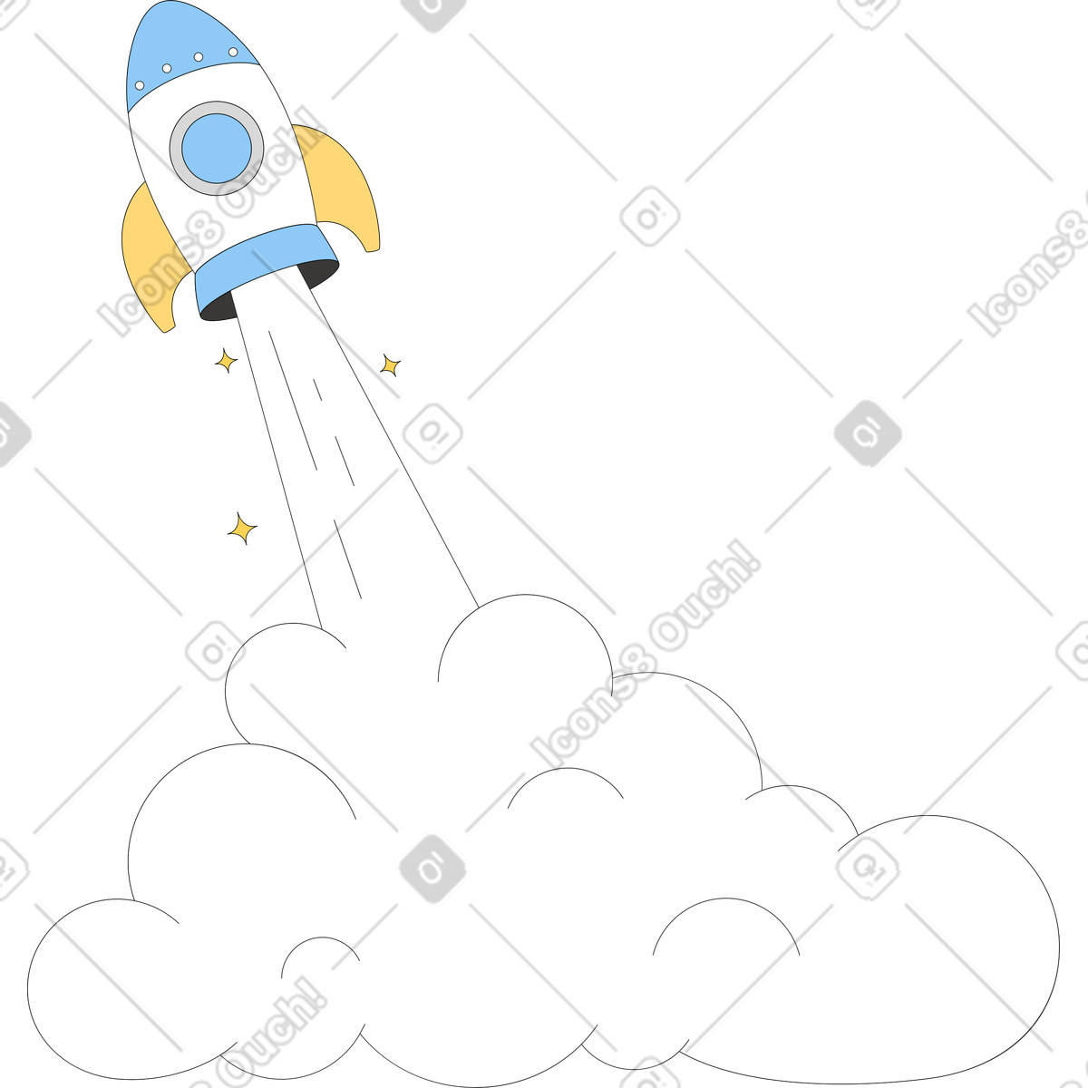 Sitcom スタイルの Rocket taking off のイラストをPNG、SVG形式でダウンロード