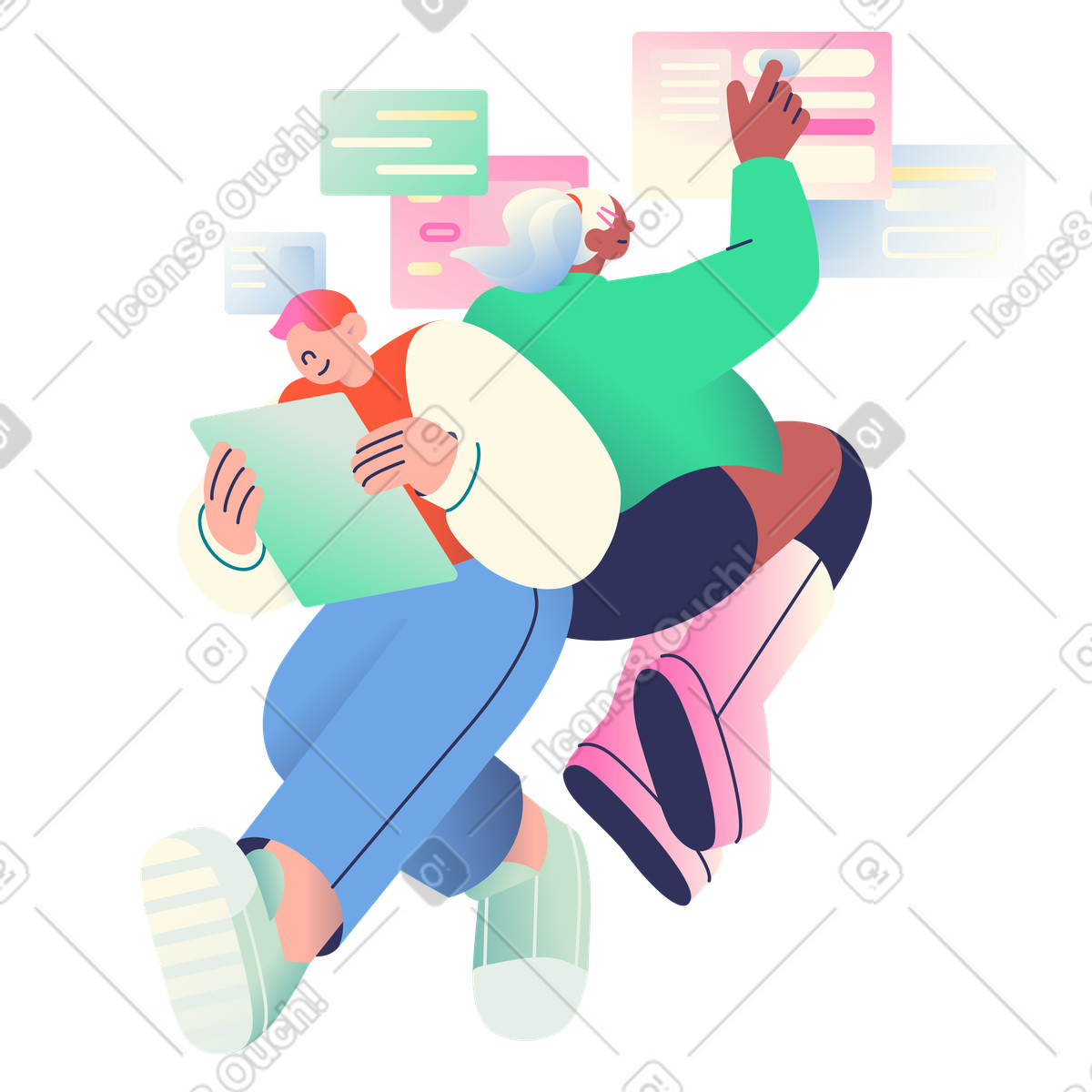 Team members working with document and digital data, Office collaboration productivity illustration in Beam style download in PNG, SVG