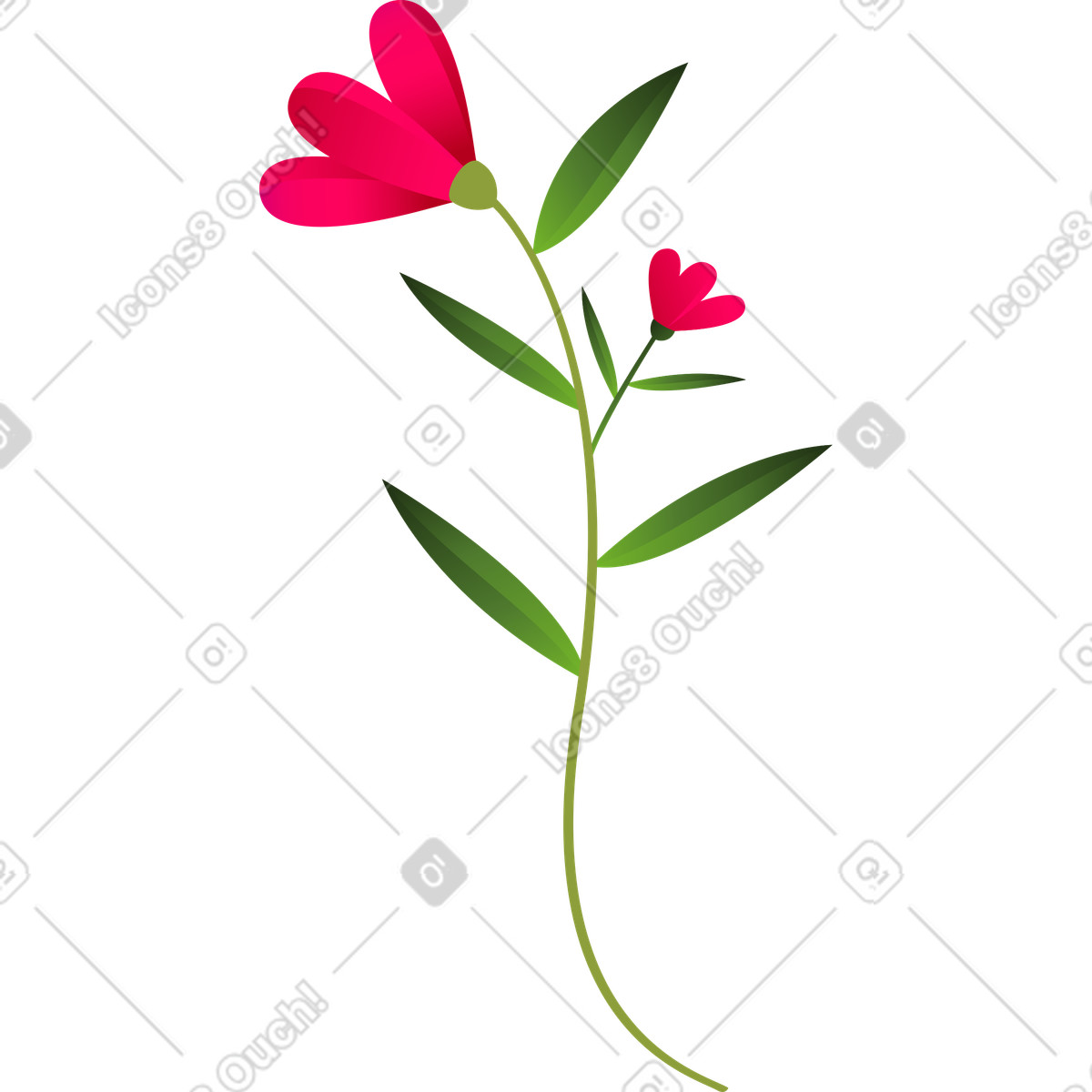 下载 Blossom 风格的 有两朵粉红色花朵的弯曲树枝 插画，支持 PNG、SVG 格式