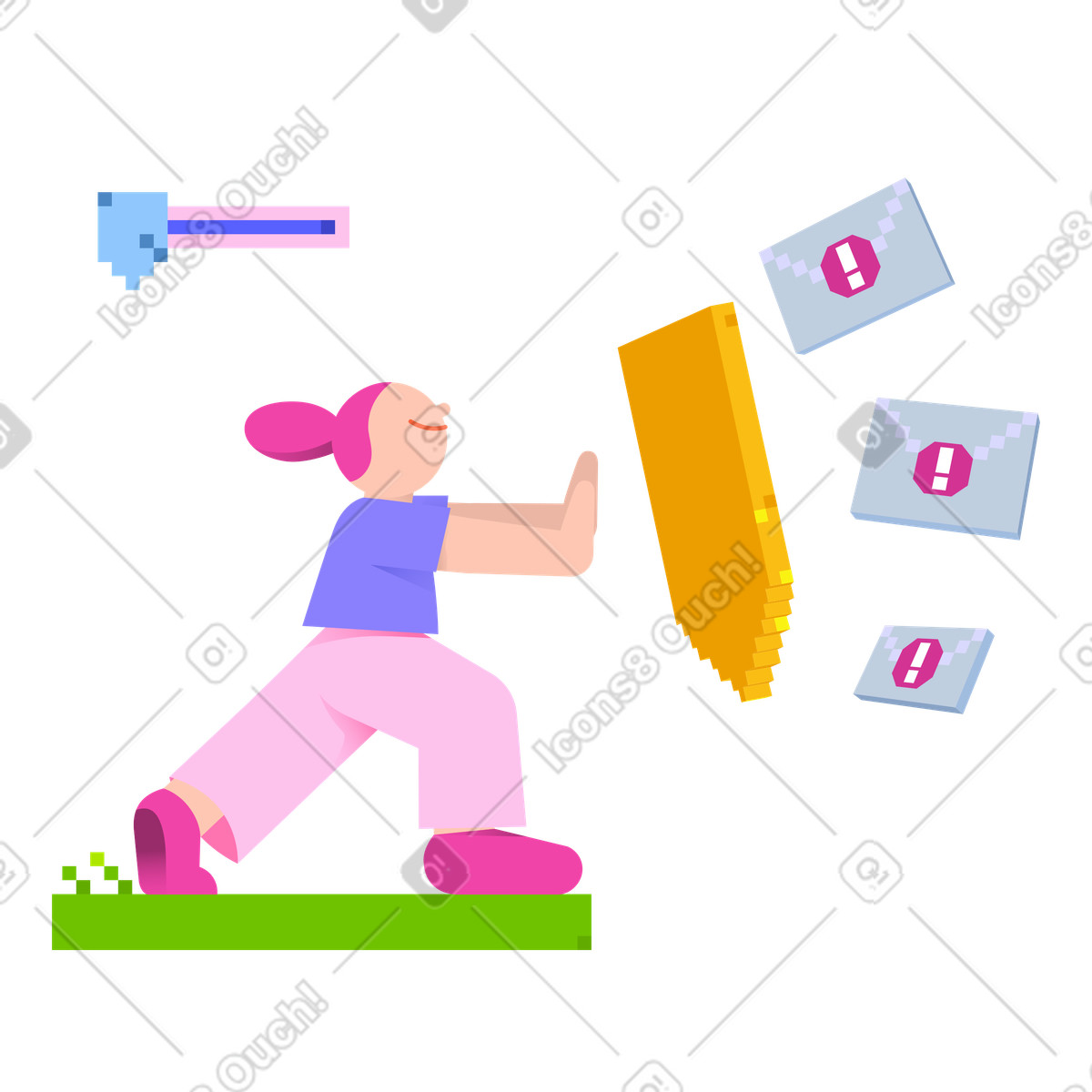 La giovane donna protegge casella di posta dallo spam illustrazione animata in stile 8bit scaricabile in GIF, Lottie (JSON), AE