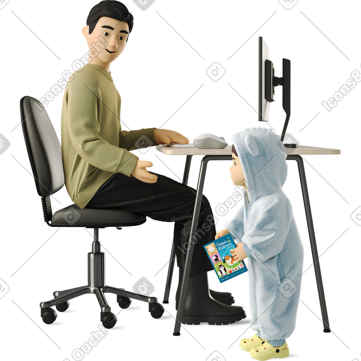 Ilustração de Man talking to a child em no estilo 3D Business para baixar em PNG, SVG