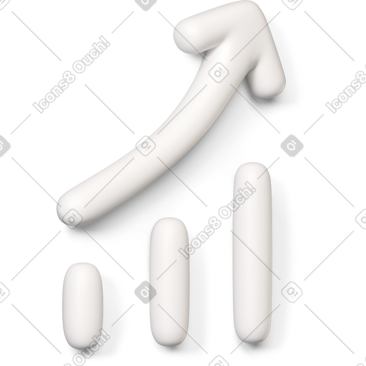 White growth arrow icon turned to the right illustration in 3D Buddy style download in PNG, SVG