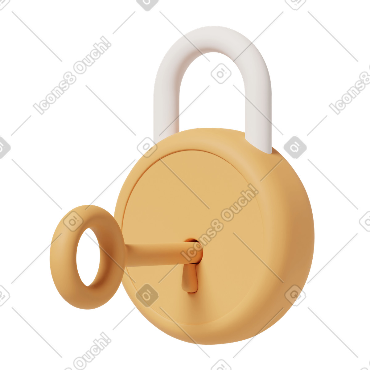 Yellow padlock with key illustration in 3D Casual life style download in PNG, SVG