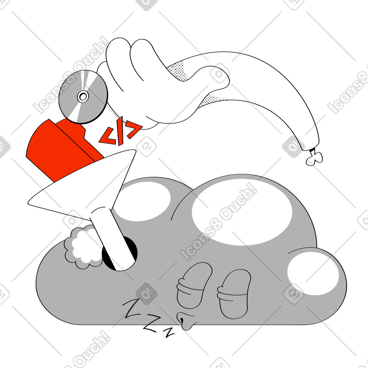 Caricamento di file digitali sul cloud illustrazione in stile Looney scarica in PNG, SVG