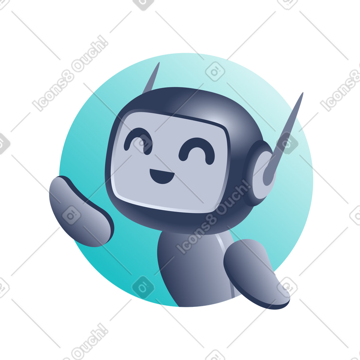 Chatbot che saluta e sorride in cerchio illustrazione stile Lucent scarica PNG, SVG
