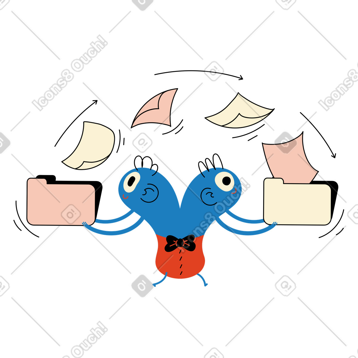 Files exchange in the air at character illustration Jelly style download PNG, SVG