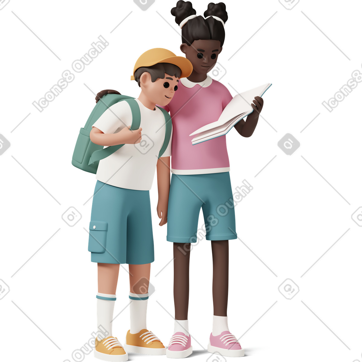 Ilustração de Boy and girl reading book em no estilo 3D Casual life para baixar em PNG, SVG