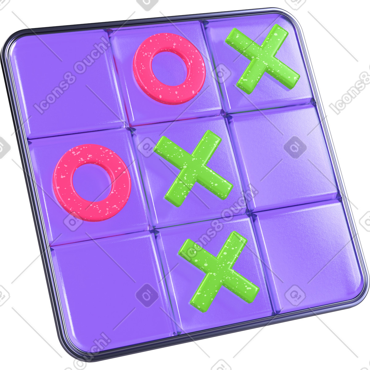 Tic-tac-toe losing combination, Game move planning, Simple strategy illustration in 3D Boost style download in PNG, SVG