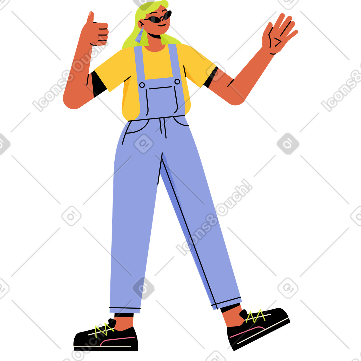Ragazza con gli occhiali mostrando i pollici in su illustrazione stile Juicy scarica PNG, SVG