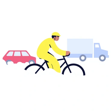 A cyclist emerging from thick fog, barely visible to oncoming traffic