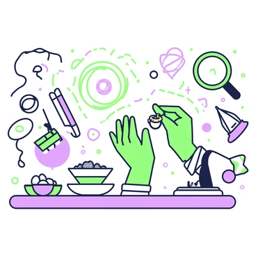 A pair of hands are carefully crafting a piece of jewelry on a wooden workbench. The hands are focused and precise, holding a small gold ring with delicate details. Surrounding the hands are tiny tools such as pliers, a soldering iron, and a magnifying glass, each placed neatly on the bench. A small bowl containing sparkling gemstones is positioned to the side, glinting subtly in the light. The background is filled with various crafting materials like coils of wire and pieces of metal, creating a detailed workspace ambiance.