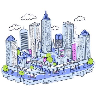 Visualize a bustling cityscape where buildings are formed from the cellular structure of bone tissue.