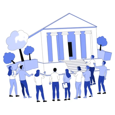 A group of people is gathered outside a courthouse. They are standing in a circle, engaged in animated discussions. Some individuals hold papers and books, while others gesture expressively as they talk. The courthouse features tall pillars and large steps leading up to its entrance. The atmosphere appears serious, with individuals of diverse backgrounds participating in the conversation about "black codes." In the background, there are a few trees lining the street.