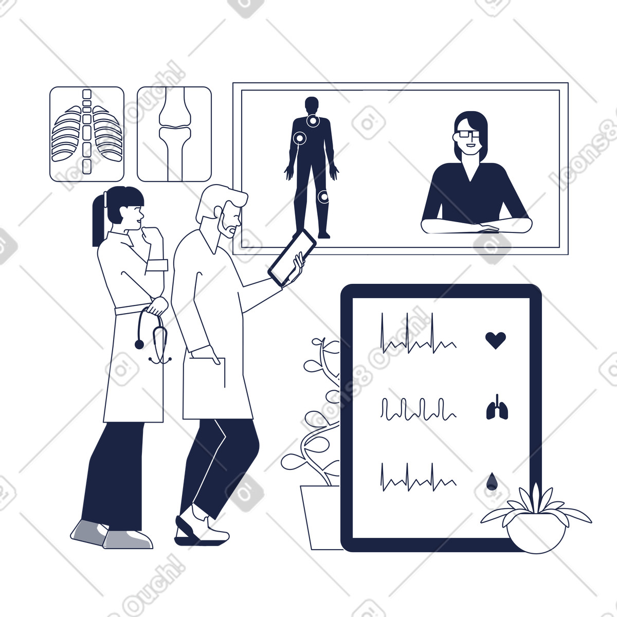 Ilustração de Consulta médica online em no estilo Urban Line para baixar em PNG, SVG
