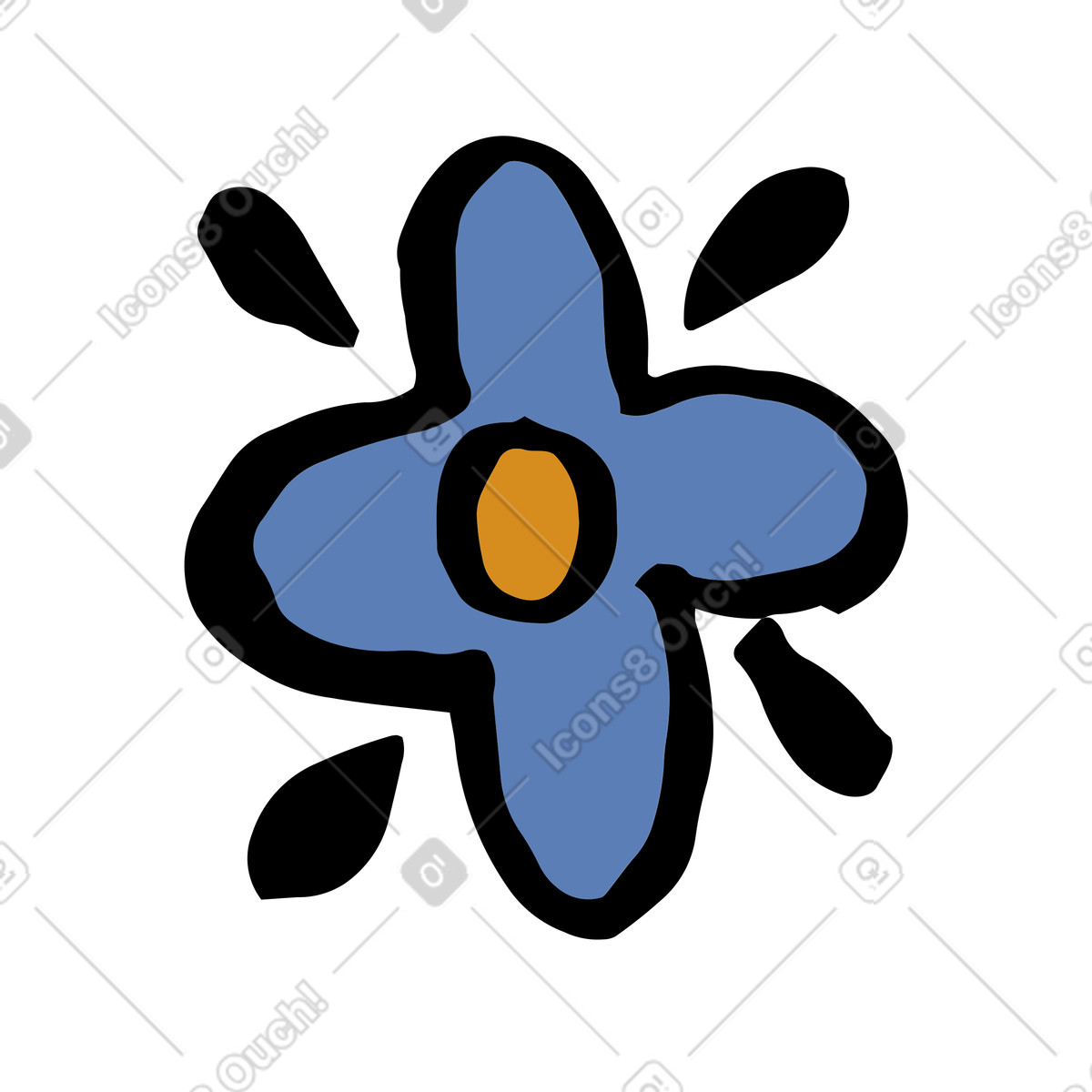 Scandi スタイルの Blue flower with four petals のイラストをPNG、SVG形式でダウンロード