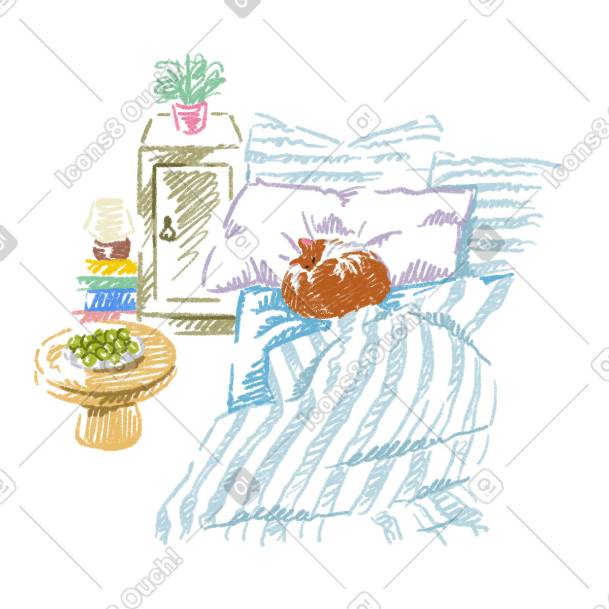 Cat sleeping on the bed illustration animal clipart available for download in PNG