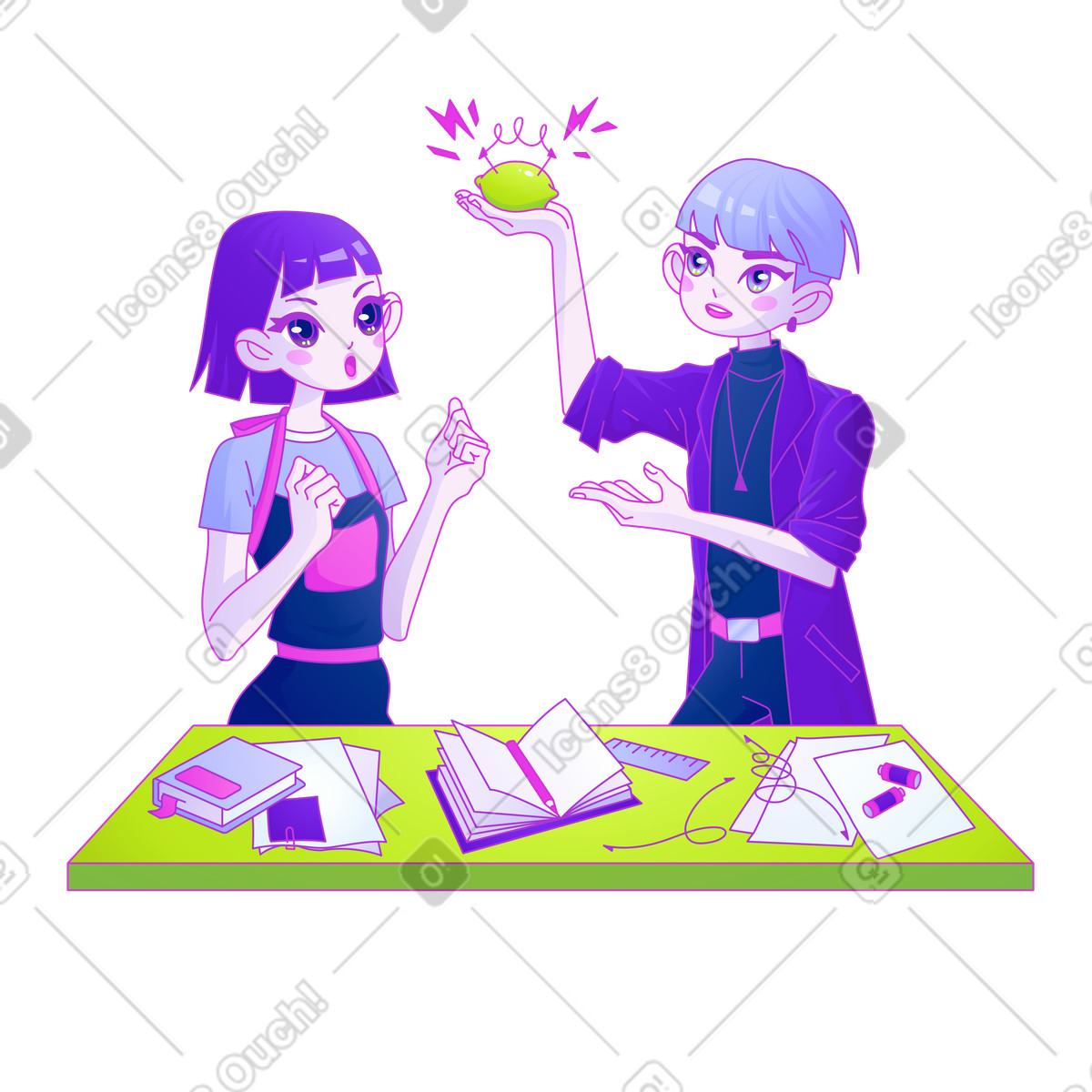 Illustration Expériences d'écoliers dans une leçon de physique le style Experimental à télécharger aux formats PNG, SVG