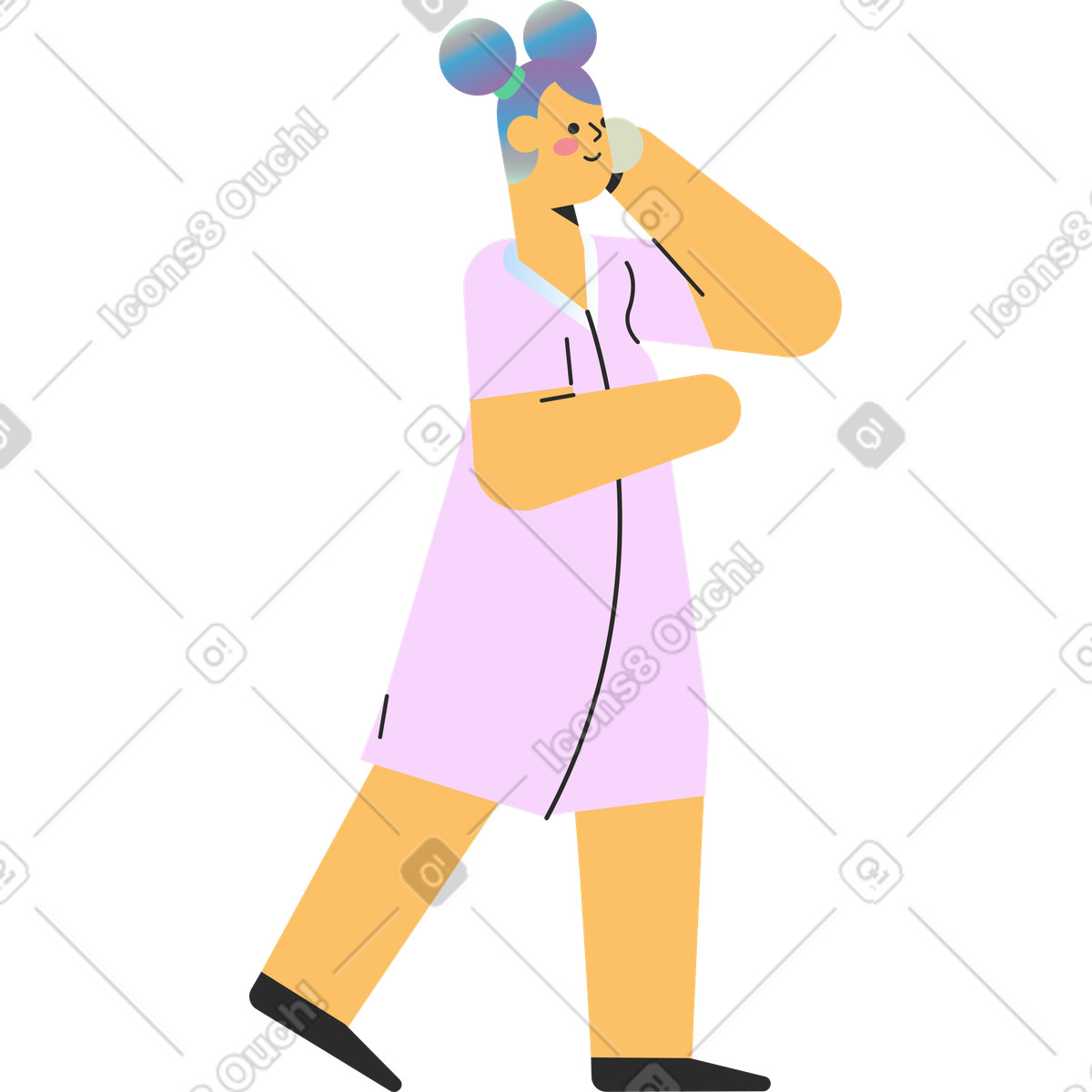 Donna in accappatoio con ricevitore telefonico illustrazione stile Marginalia scarica PNG, SVG