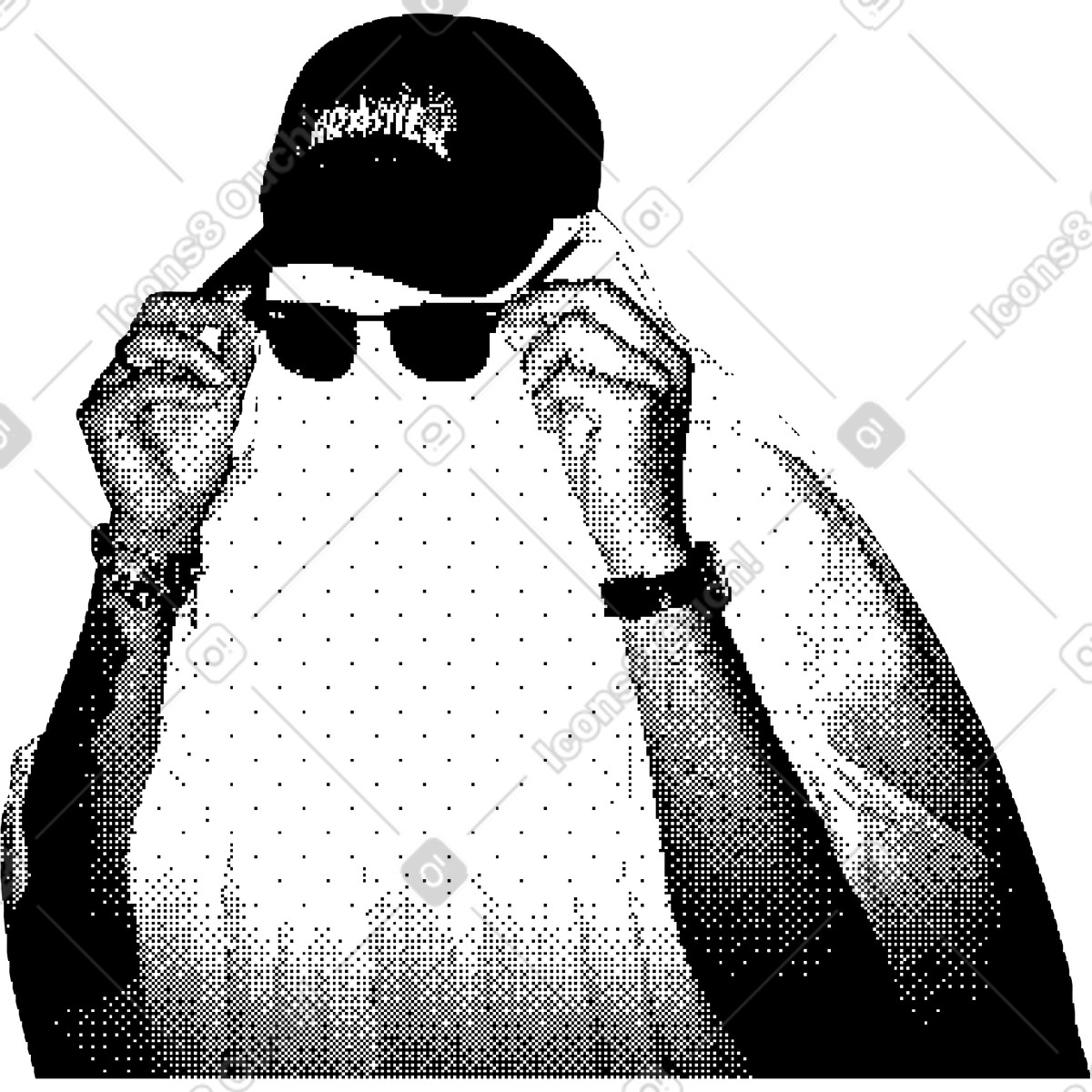 Ilustración Chico con gafas y gorra en estilo Bitmap a descargar en PNG SVG