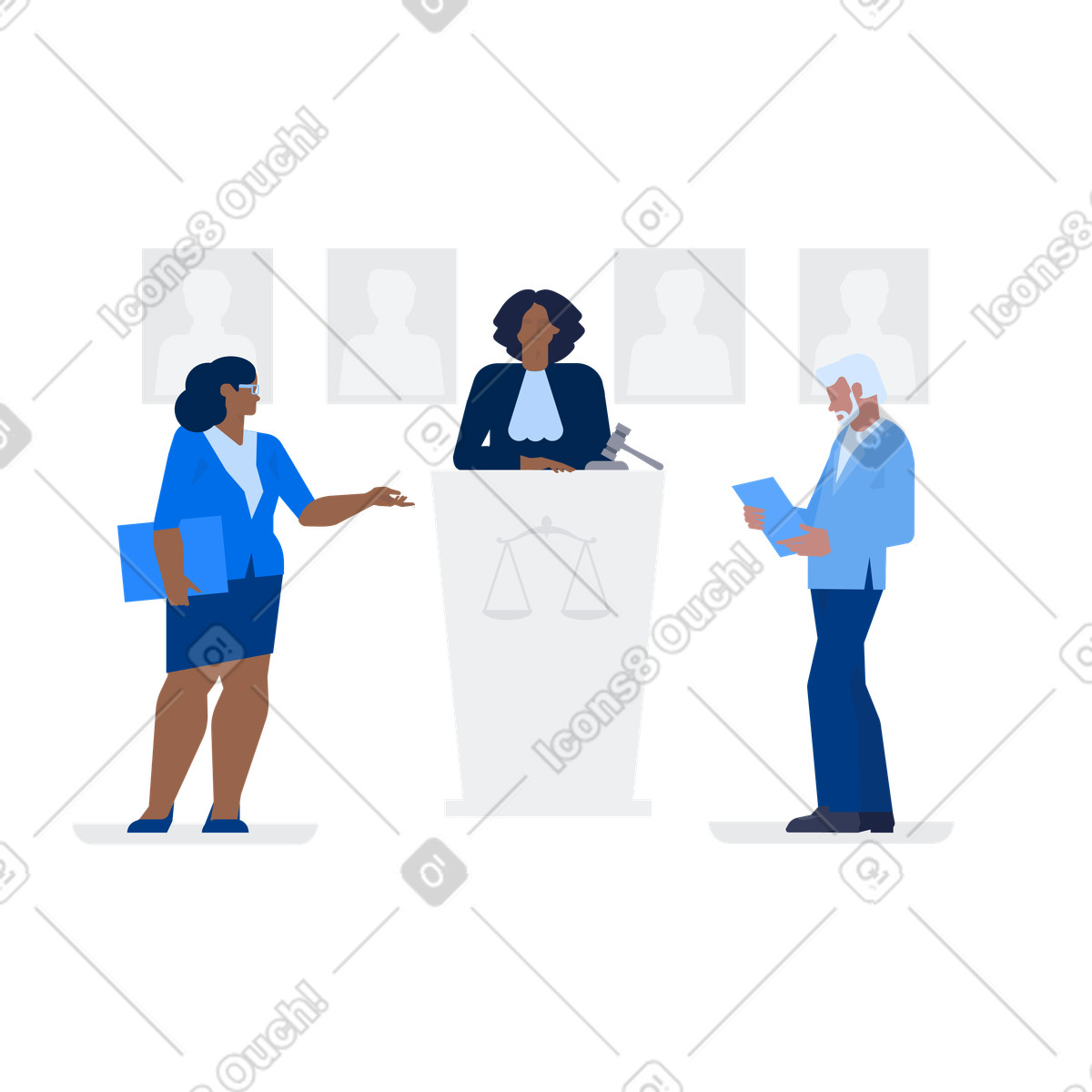 Urban スタイルの 弁護士は裁判官の前で討論します のイラストをPNG、SVG形式でダウンロード