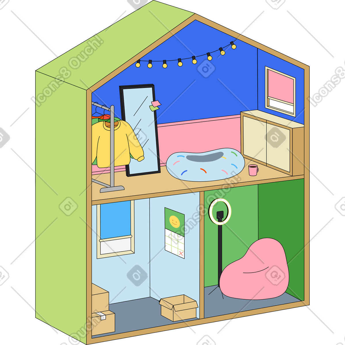 House interior background illustration in Kindy style download in PNG, SVG