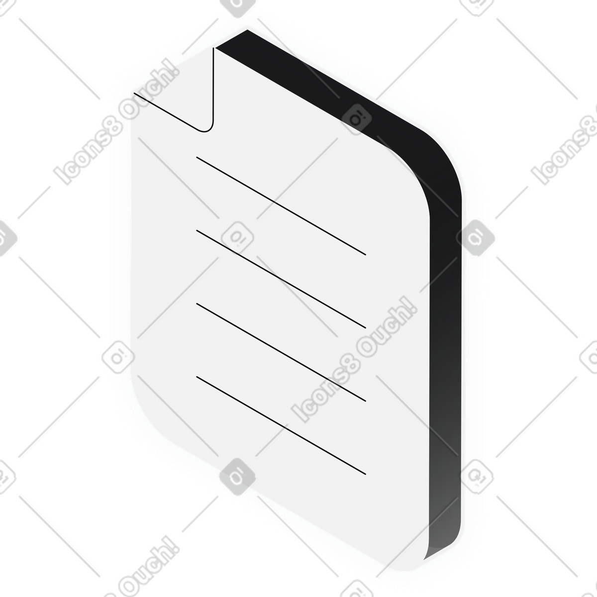White document with folded corner icon illustration in Inverse style download in PNG, SVG