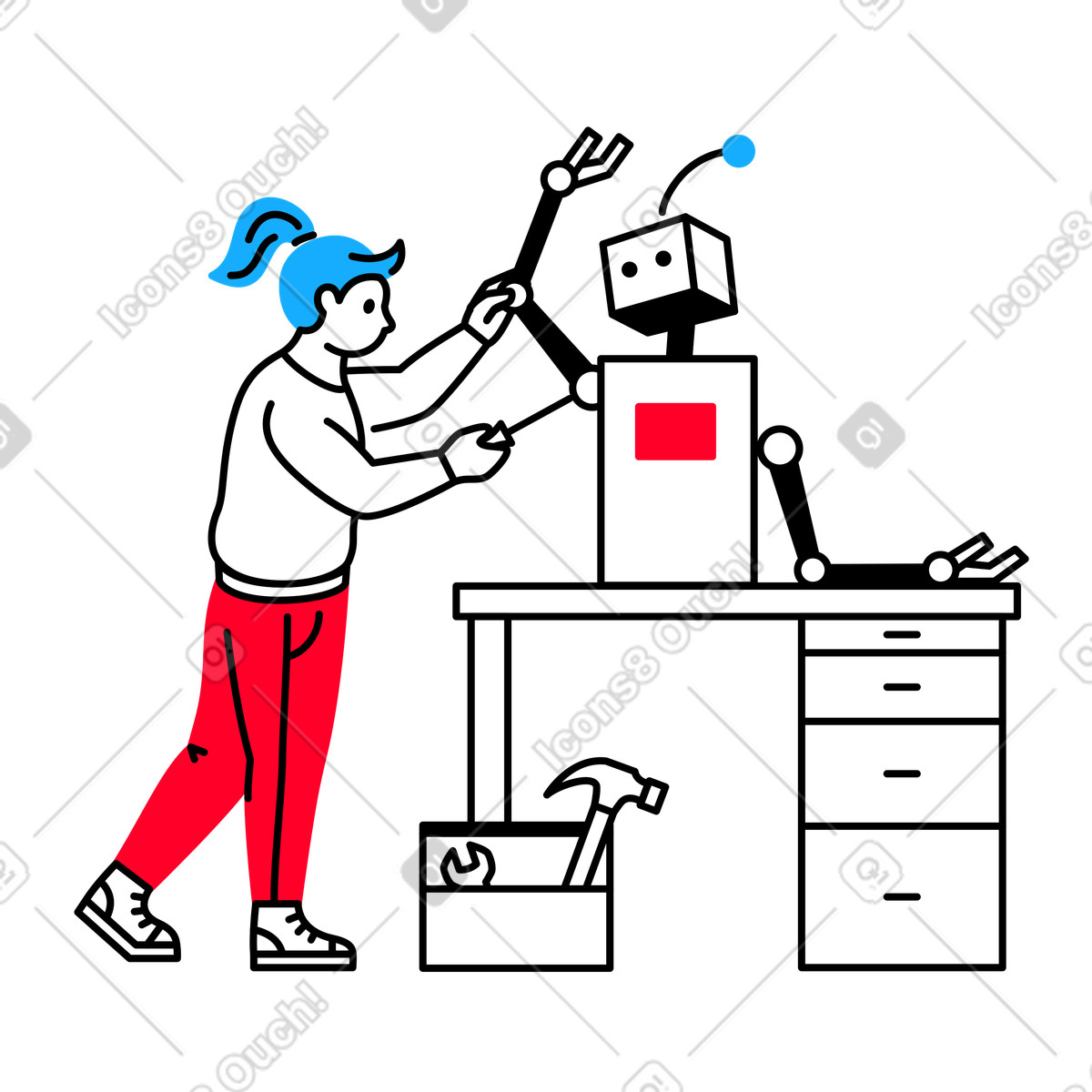 Ilustración Construyendo un robot en estilo Transistor a descargar en PNG y SVG