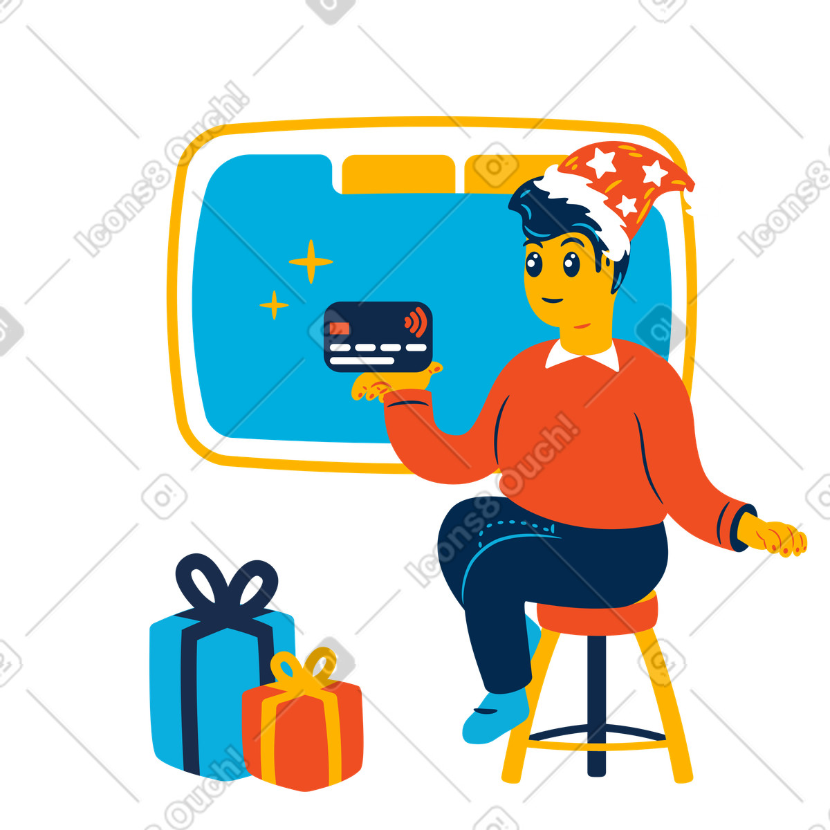 Ilustración Hombre con tarjeta de crédito haciendo compras para navidad en estilo Flame a descargar en PNG y SVG