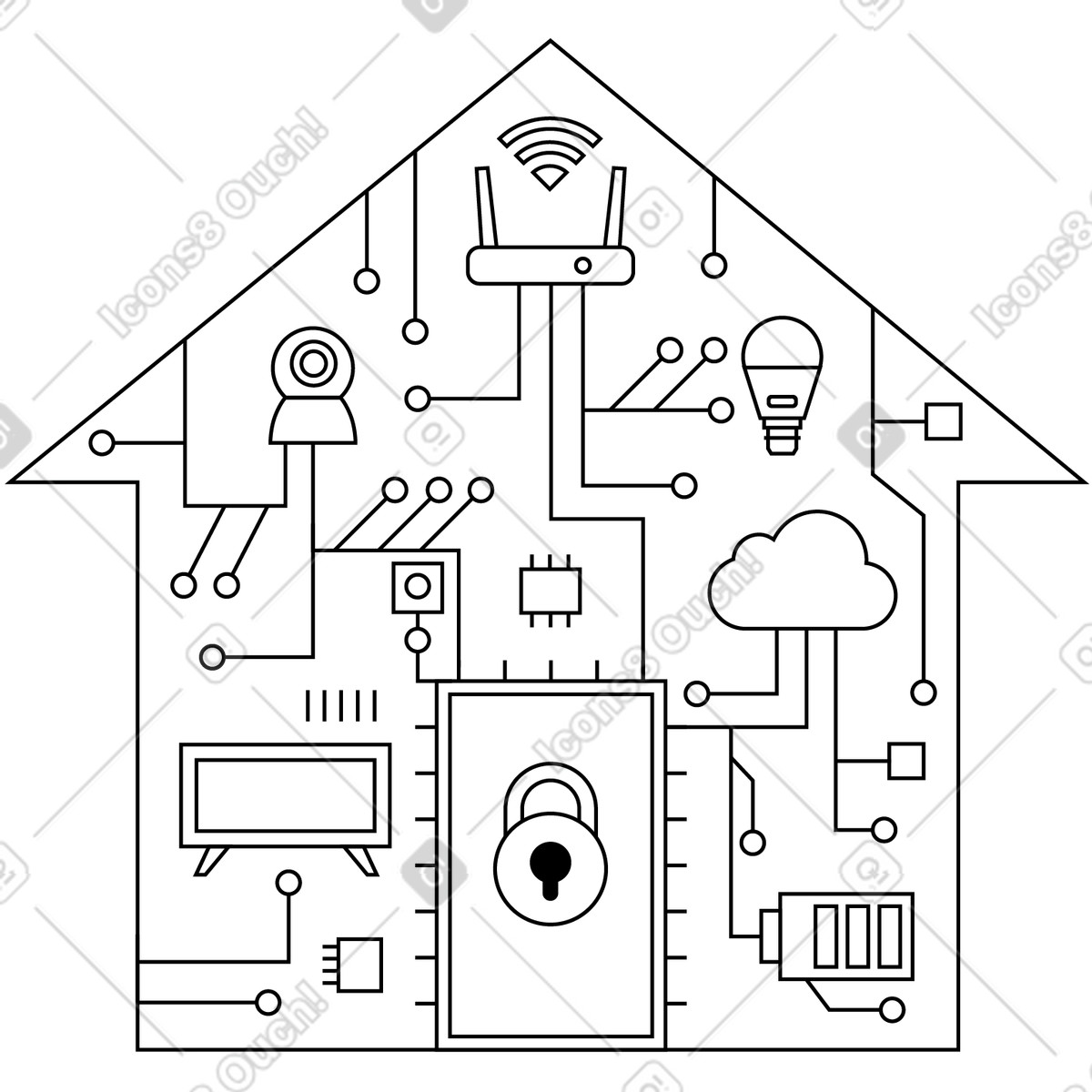 Ilustración Chip de hogar inteligente en estilo Jumble a descargar en PNG y SVG