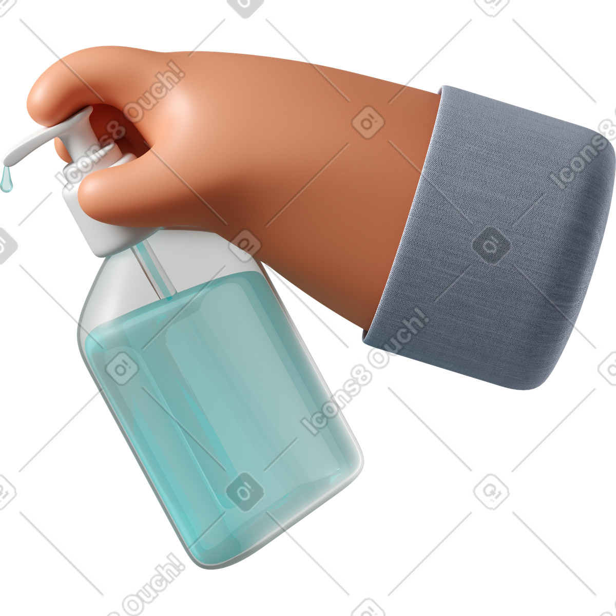Ilustração de Mão pele bronzeada segurando um desinfetante em no estilo 3D Hands Fun&Wild para baixar em PNG, SVG