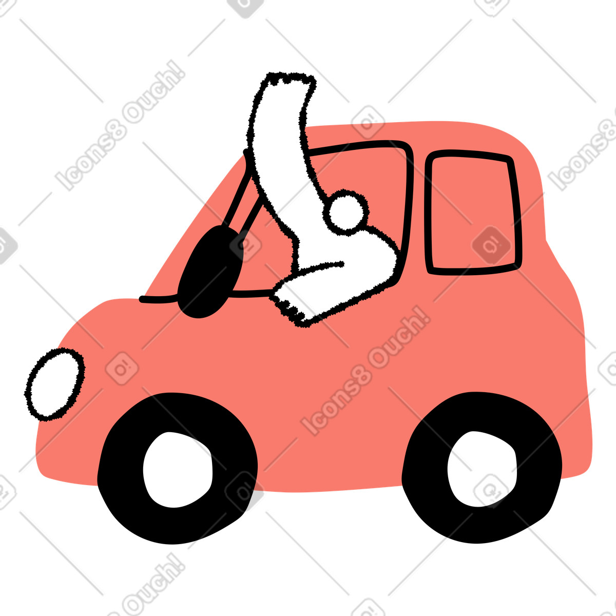 Bold People スタイルの Car driver raising arm out window celebrating successful road trip のイラストをPNG、SVG形式でダウンロード