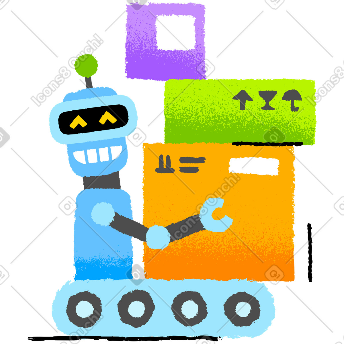 Autonomous smiling robot delivering packages illustration in PNG, SVG