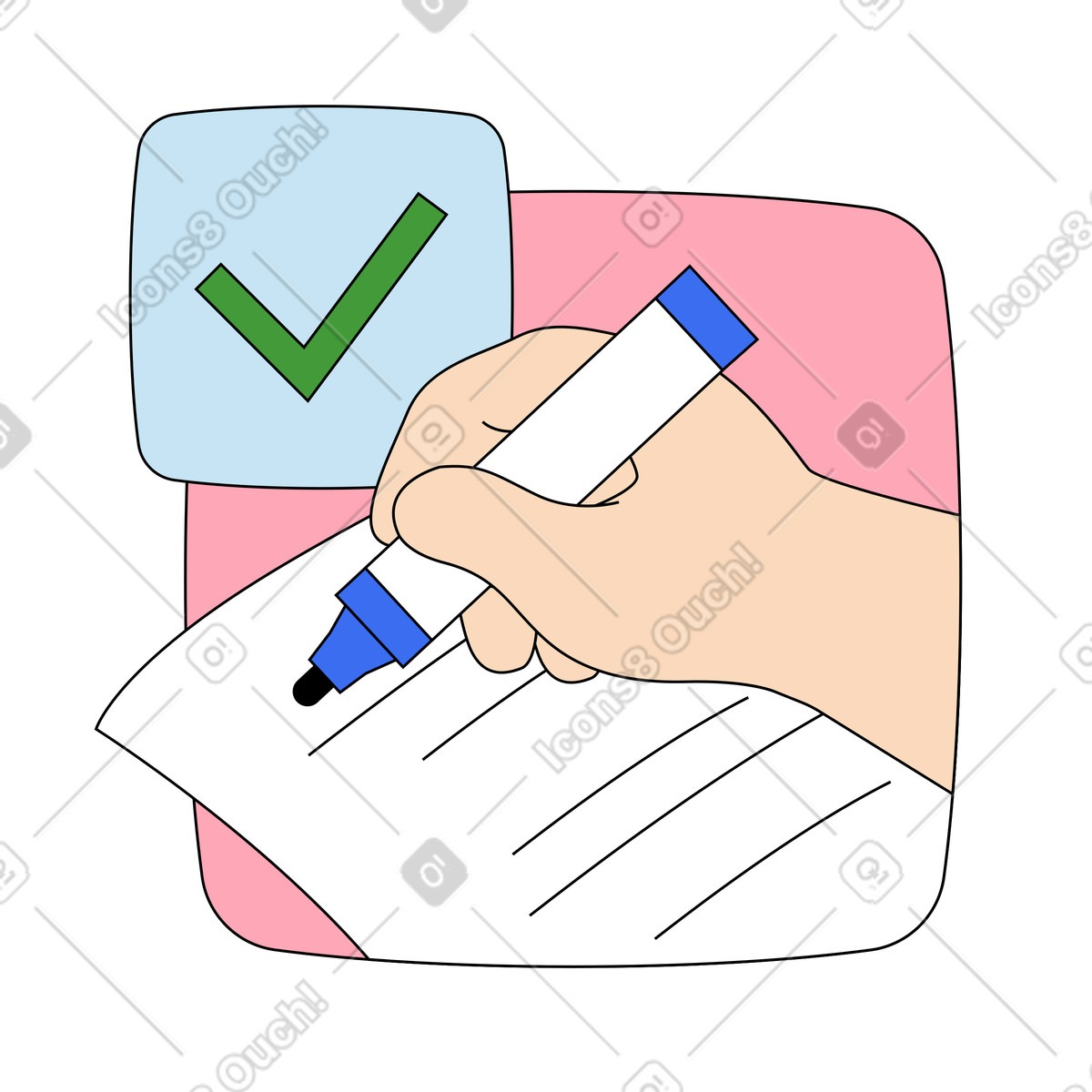 Editing text document with marker illustration in Kindy style download in PNG, SVG