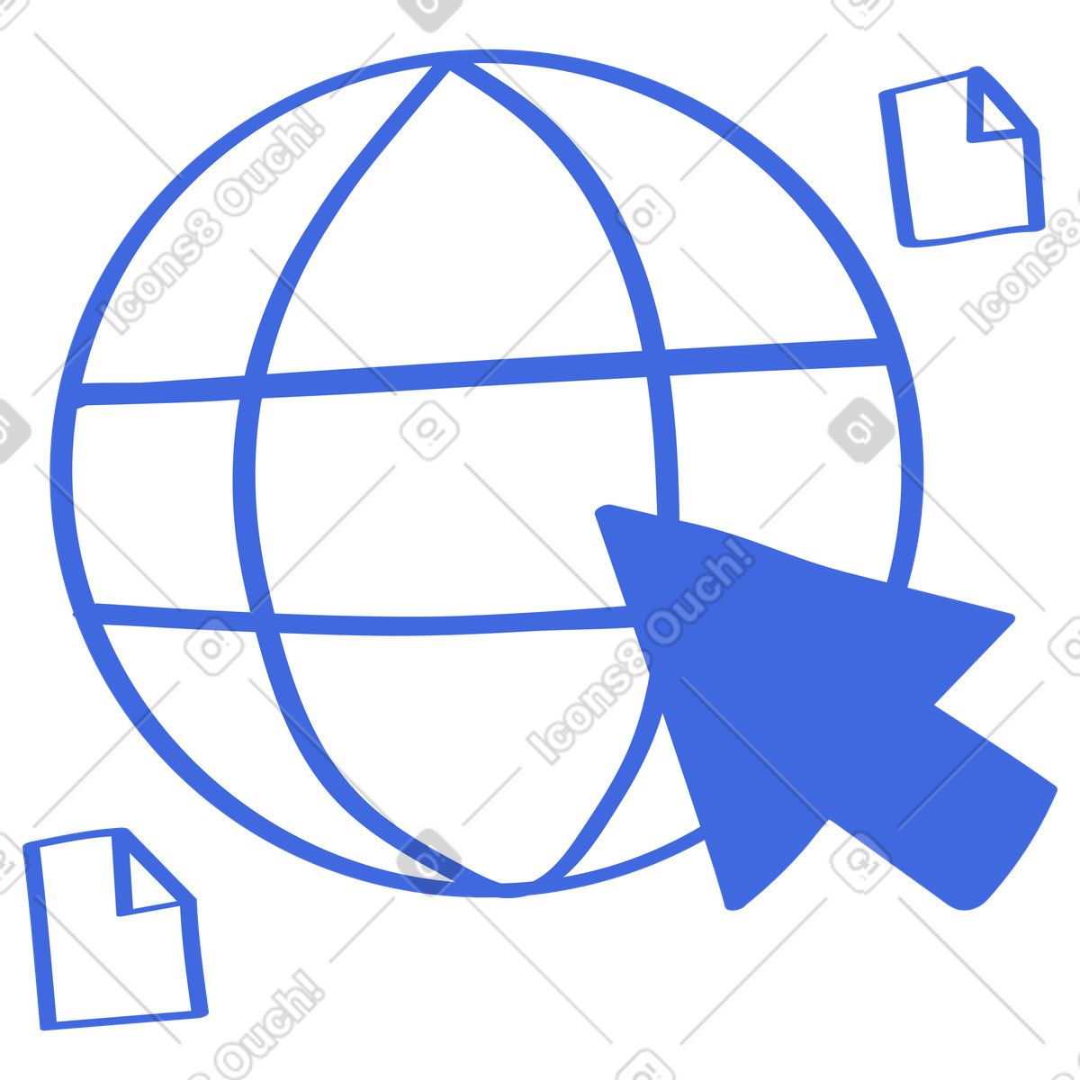 Cursor globe internet access symbol with browser windows around sphere-Illustration im Ballpoint Pen-Stil als Download in PNG, SVG