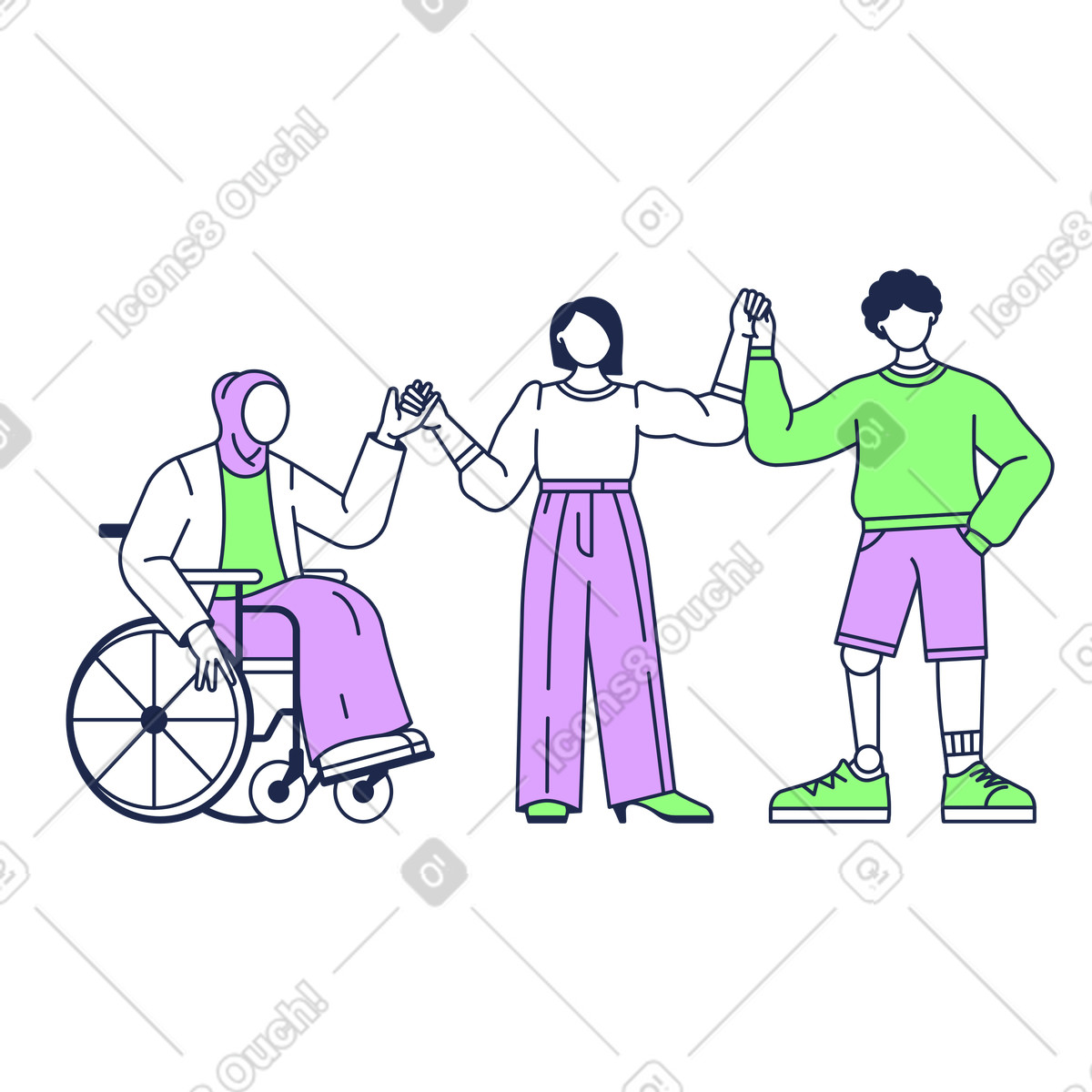 Diverse illustration of people holding hands representing social support and inclusion clipart PNG SVG GIF