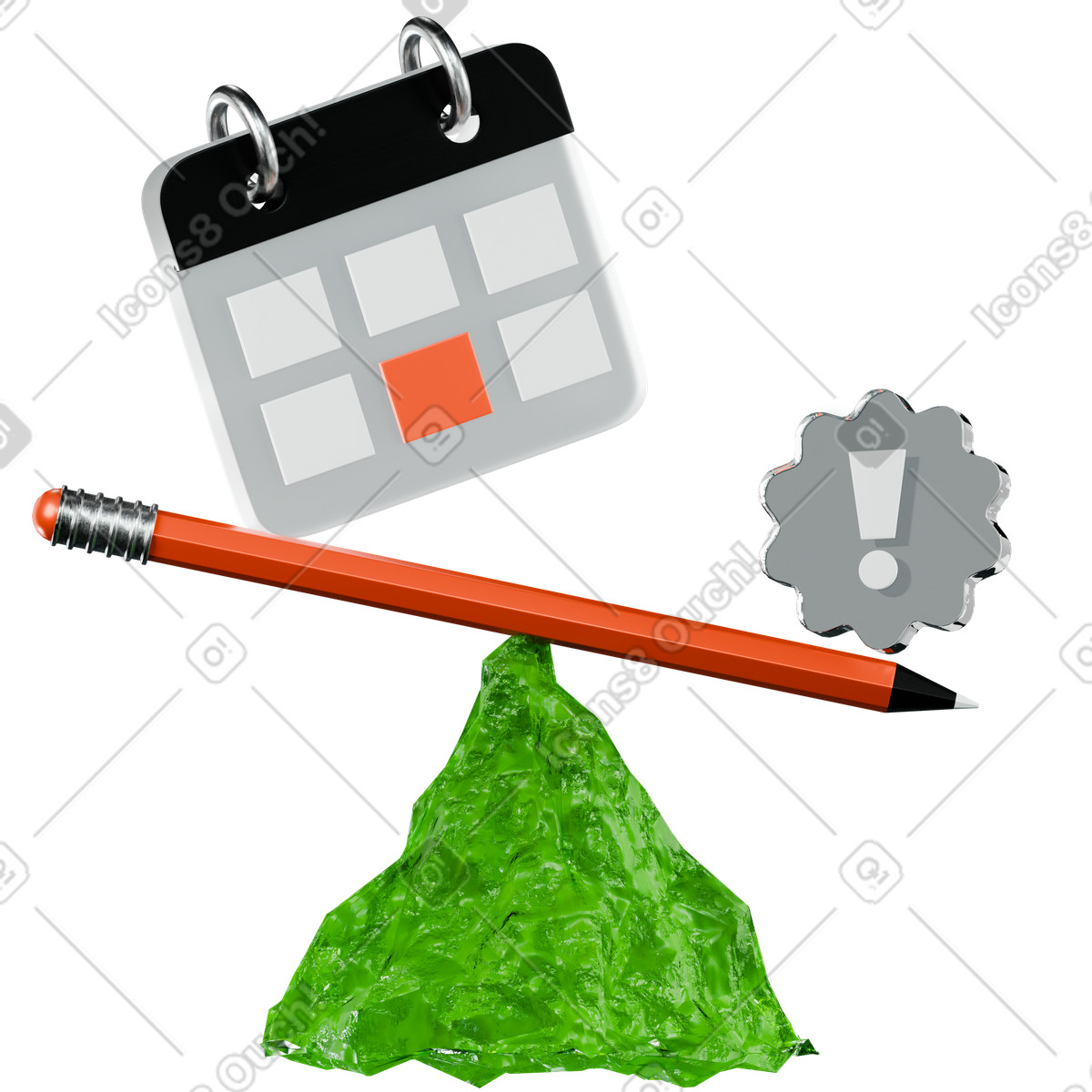 Ilustração de Ícone calendário, lápis e alerta equilibrado sobre uma rocha em no estilo 3D Platforms para baixar em PNG, SVG